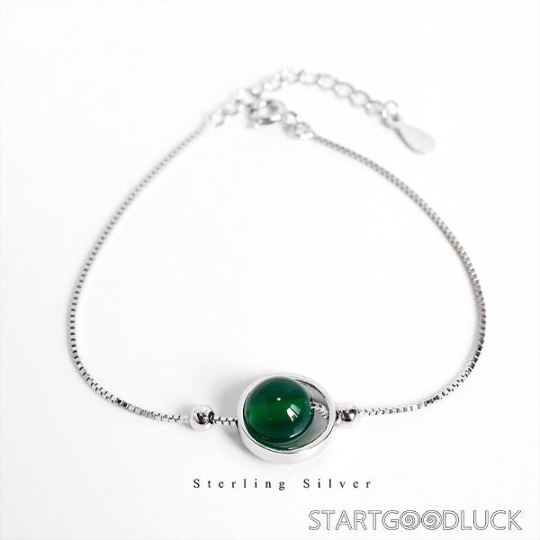 Green Agate Bead Bracelet - Minimalist Agate Sterling Silver Bracelet