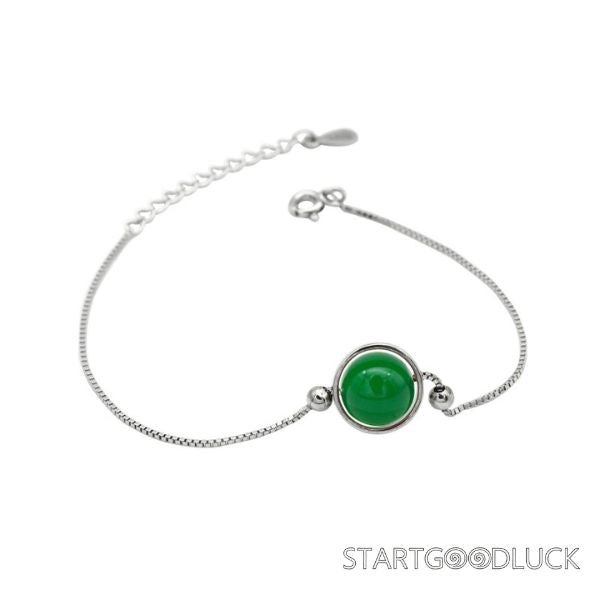 Green Agate Bead Bracelet - Minimalist Agate Sterling Silver Bracelet