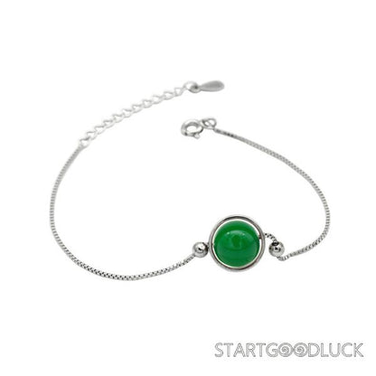 Green Agate Bead Bracelet - Minimalist Agate Sterling Silver Bracelet