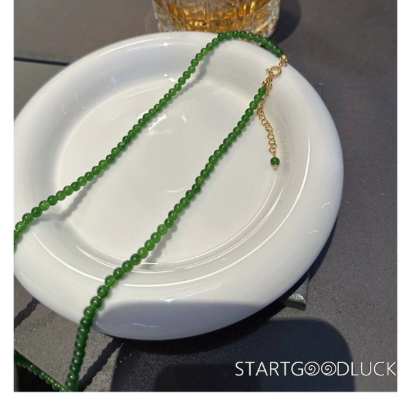 Green Agate Bead Necklace - statement casual jewelry