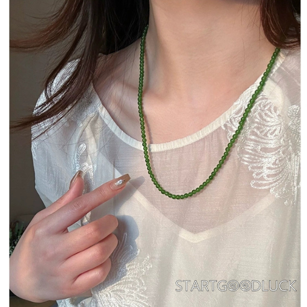 Green Agate Bead Necklace - statement casual jewelry
