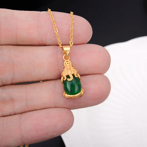 Green Or White Jade Pixiu Pendant Gold Plated Chain Prosperity and Wealth Necklace