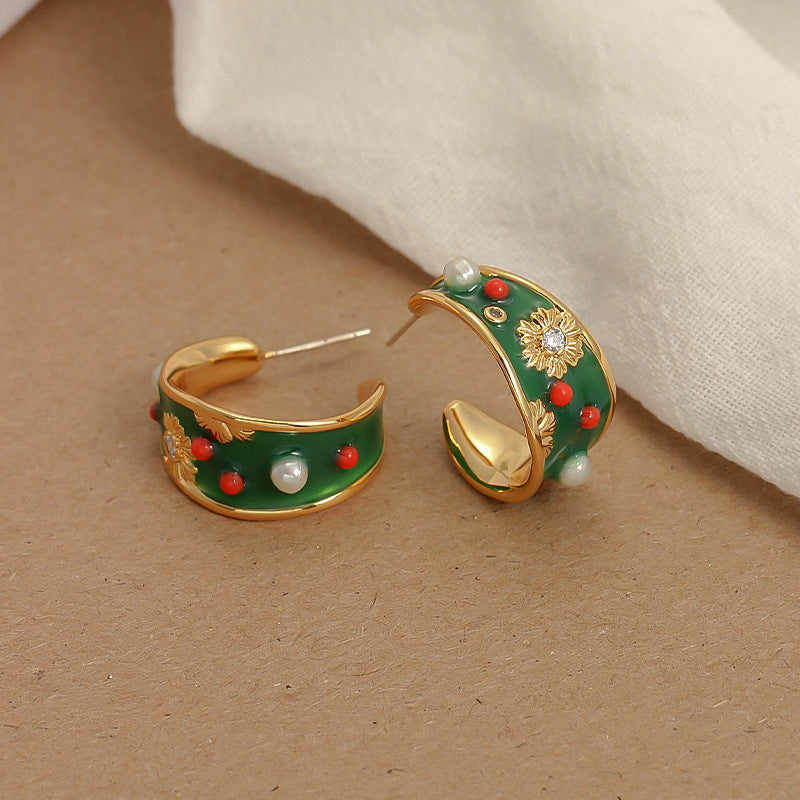 Green_enamel_freshwater_pearl_National_style_prosperity_guardianship_Earrings