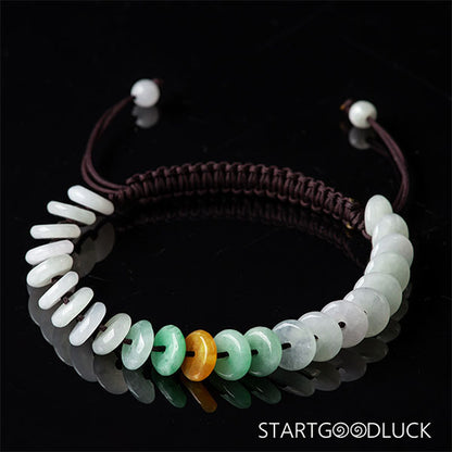 Hand - Braided Natural Jadeite Peace Buckle Bracelet | Adjustable Wristband