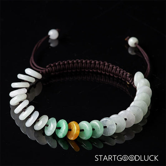 Hand - Braided Natural Jadeite Peace Buckle Bracelet | Adjustable Wristband