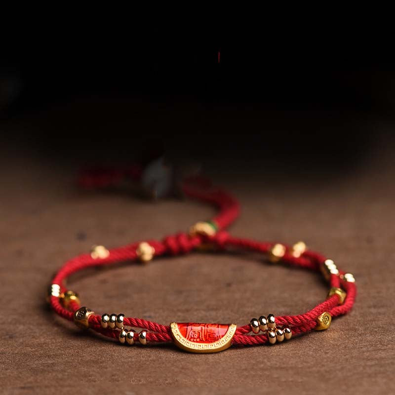 Hand-woven Red Rope Gold Cinnabar Dumpling Focus and Wisdom Bracelet