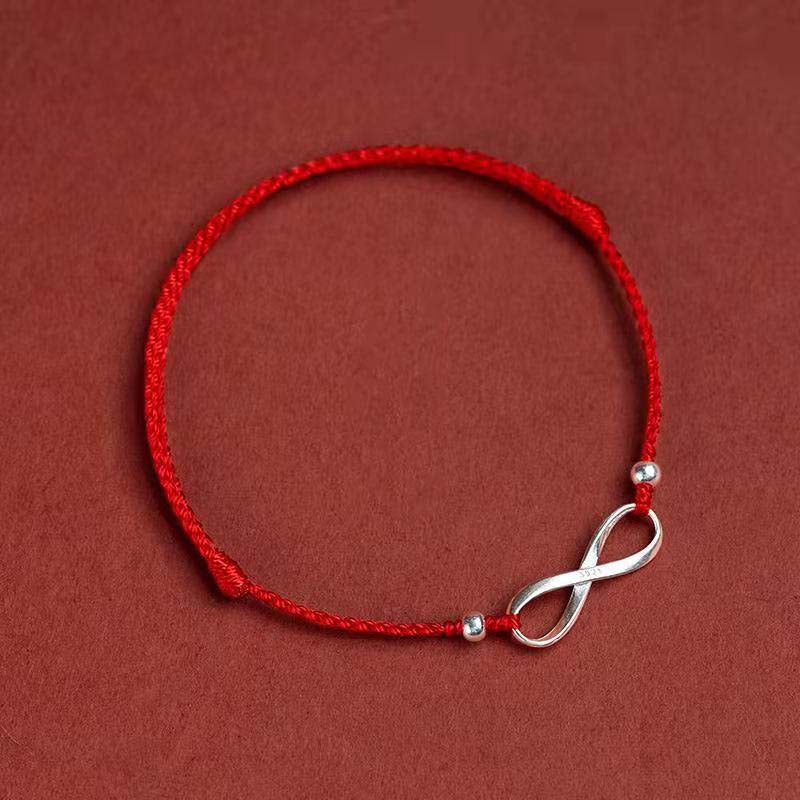 Hand Woven Red Rope 925 Sterling Silver Unlimited Symbol Peace and Tranquility Bracelet