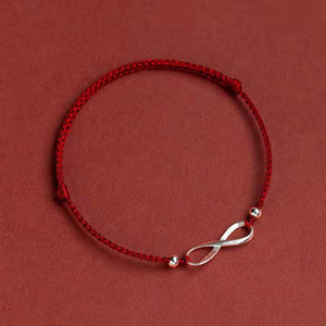 Hand Woven Red Rope 925 Sterling Silver Unlimited Symbol Peace and Tranquility Bracelet