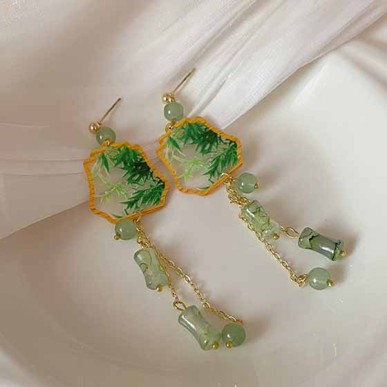 Hanfu Earrings | Chinese Style Bamboo Ink And Wash Drawing Earrings | Elegant Accessories