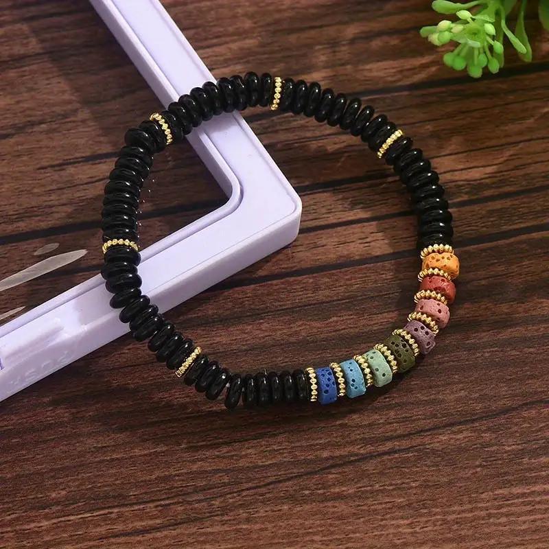 Crystal Beaded Bracelet with Volcanic Stone – Courage, Love & Luck