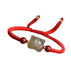 Hetian Jade Tiger Black/Red String Love and Luck Bracelet