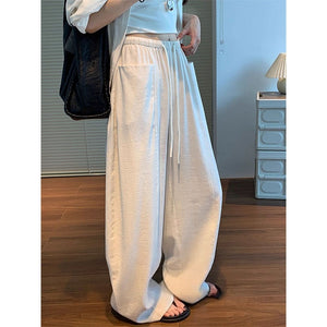 High waisted loose Trousers white linen wide-leg for women 
