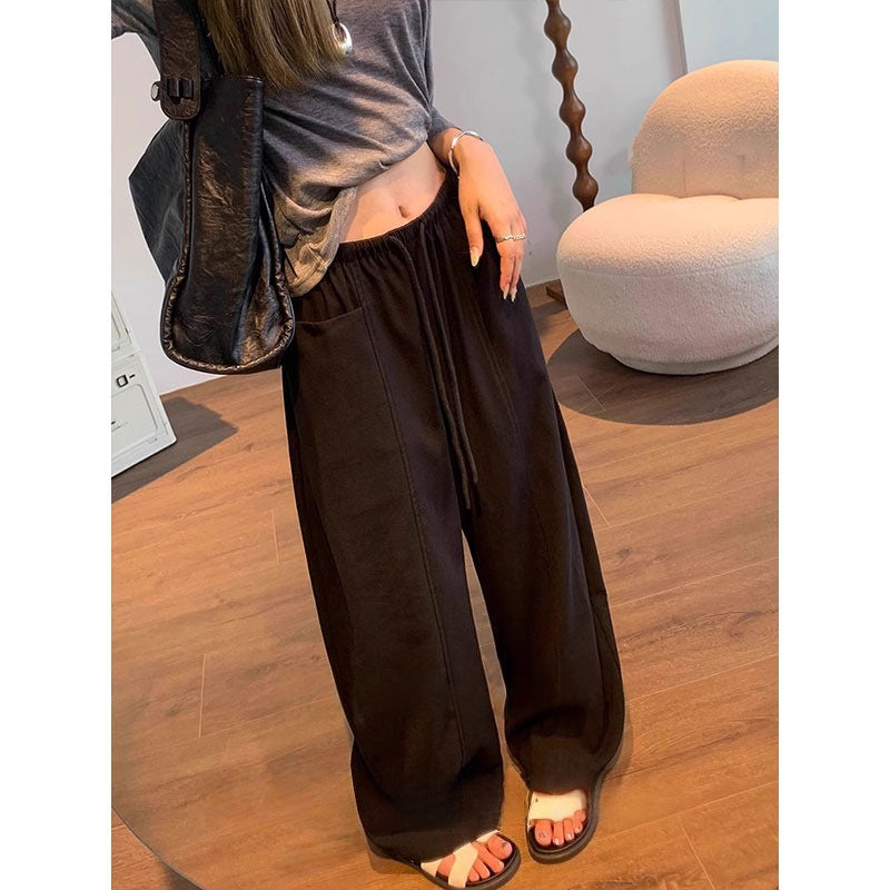 High waisted loose Trousers white linen wide-leg for women 