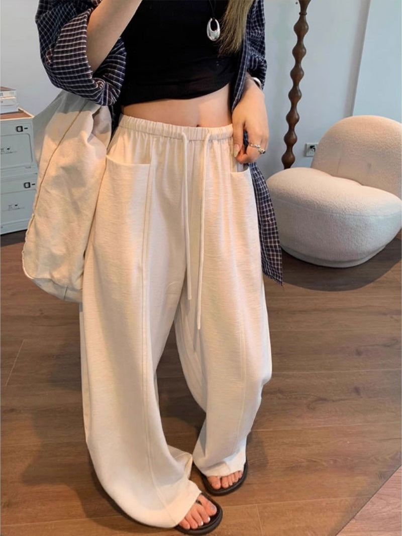 High waisted loose Trousers white linen wide-leg for women 