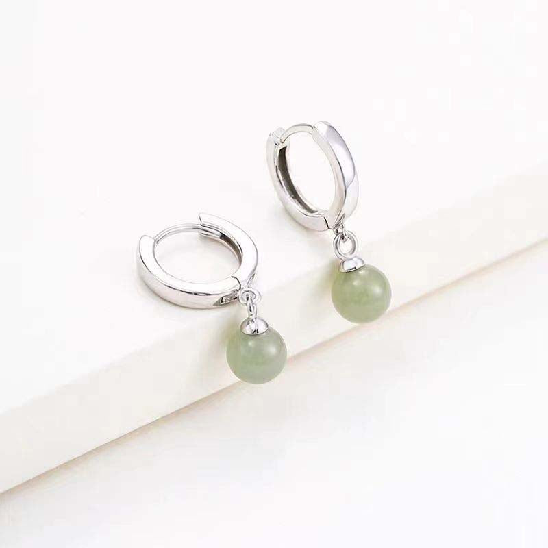 Jade Ball Earrings-Natural Jade & Silver-Original Design