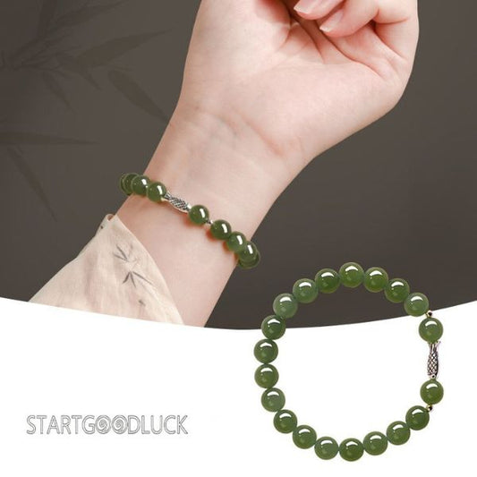 Jade Bead Bracelet - Chinese Good Luck Gradient Green Gemstone Jewelry