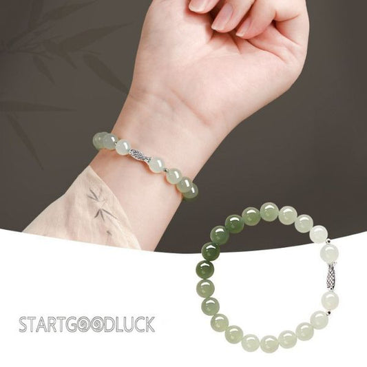 Jade Bead Bracelet - Chinese Good Luck Gradient Green Gemstone Jewelry