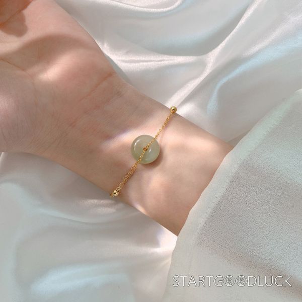 Jade Donut Bracelet - Gold Chain Minimalist Chinese Style Gemstone Jewelry