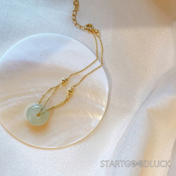 Jade Donut Bracelet - Gold Chain Minimalist Chinese Style Gemstone Jewelry