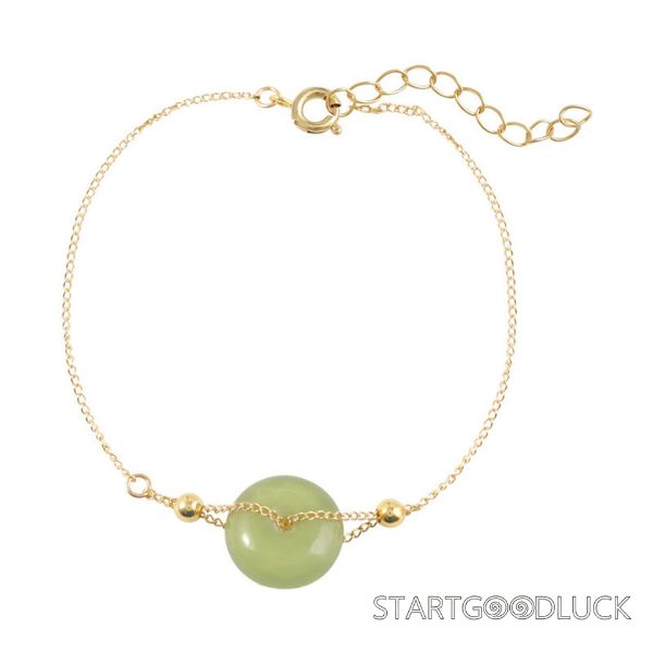 Jade Donut Bracelet - Gold Chain Minimalist Chinese Style Gemstone Jewelry