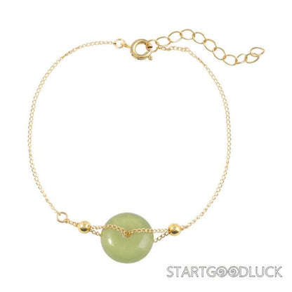 Jade Donut Bracelet - Gold Chain Minimalist Chinese Style Gemstone Jewelry