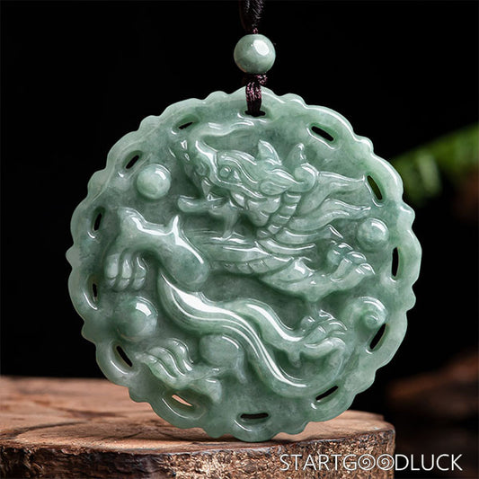 Hand-Carved Jade Dragon & Phoenix Pendant: Harmony & Fortune Amulet