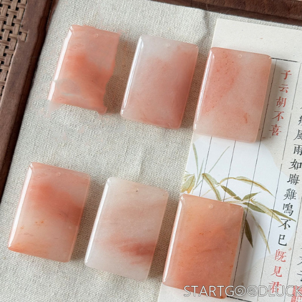 Jade Peace Pendant - Peach - blossom agate smooth - surfaced pendant