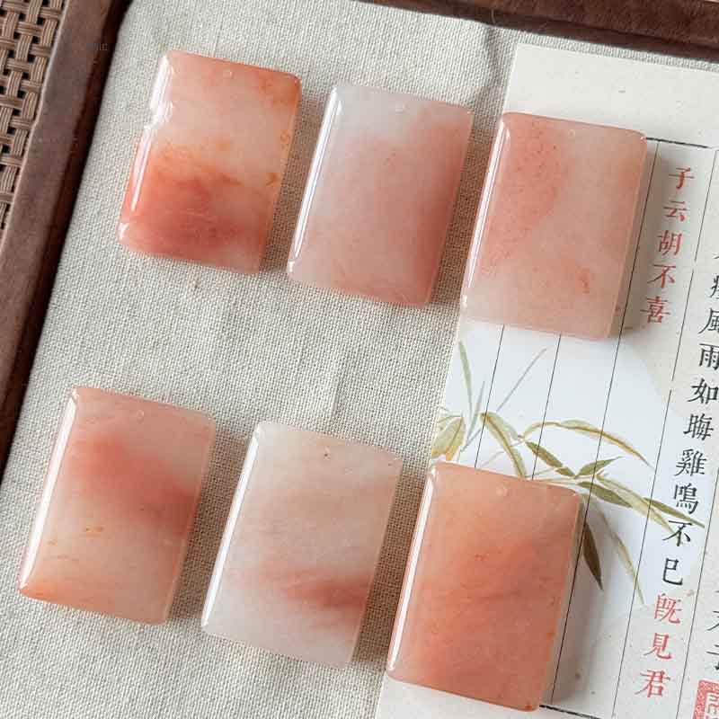 Jade Peace Pendant - Peach - blossom agate smooth - surfaced pendant