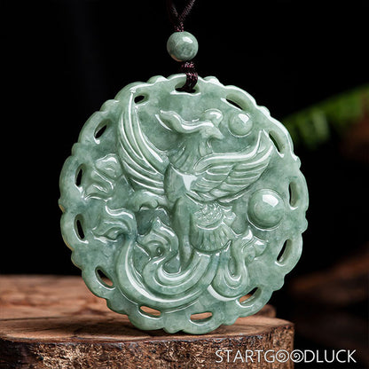 Hand-Carved Jade Dragon & Phoenix Pendant: Harmony & Fortune Amulet