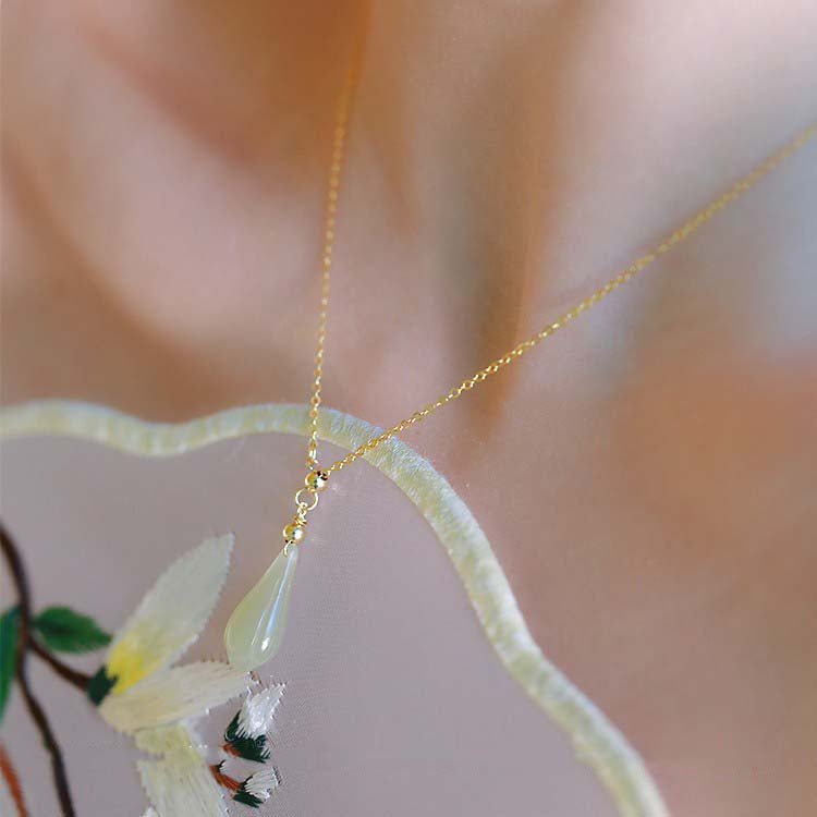 Jade Teardrop Necklace - Necklace For Women Dainty Y2K Jewelry