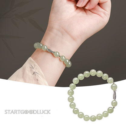 Jade Bead Bracelet - Chinese Good Luck Gradient Green Gemstone Jewelry