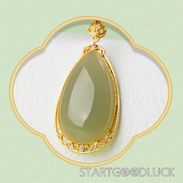 Jade Drop Pendant | Hetian Jade With Gold Border | Best Necklace for women