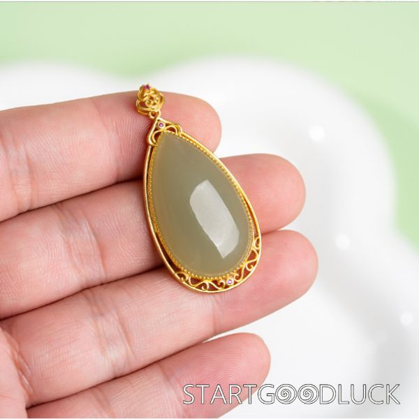 Jade Drop Pendant | Hetian Jade With Gold Border | Best Necklace for women