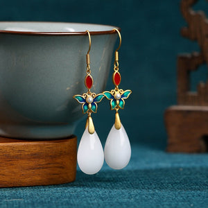 Jade Flower 925 Silver Needle Niche Design Balance and Harmony Earrings