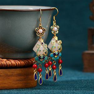 Jade Flower 925 Silver Needle Niche Design Balance and Harmony Earrings