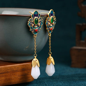 Jade Flower 925 Silver Needle Niche Design Balance and Harmony Earrings