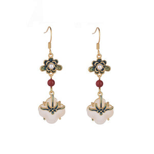 Jade Flower 925 Silver Needle Niche Design Balance and Harmony Earrings