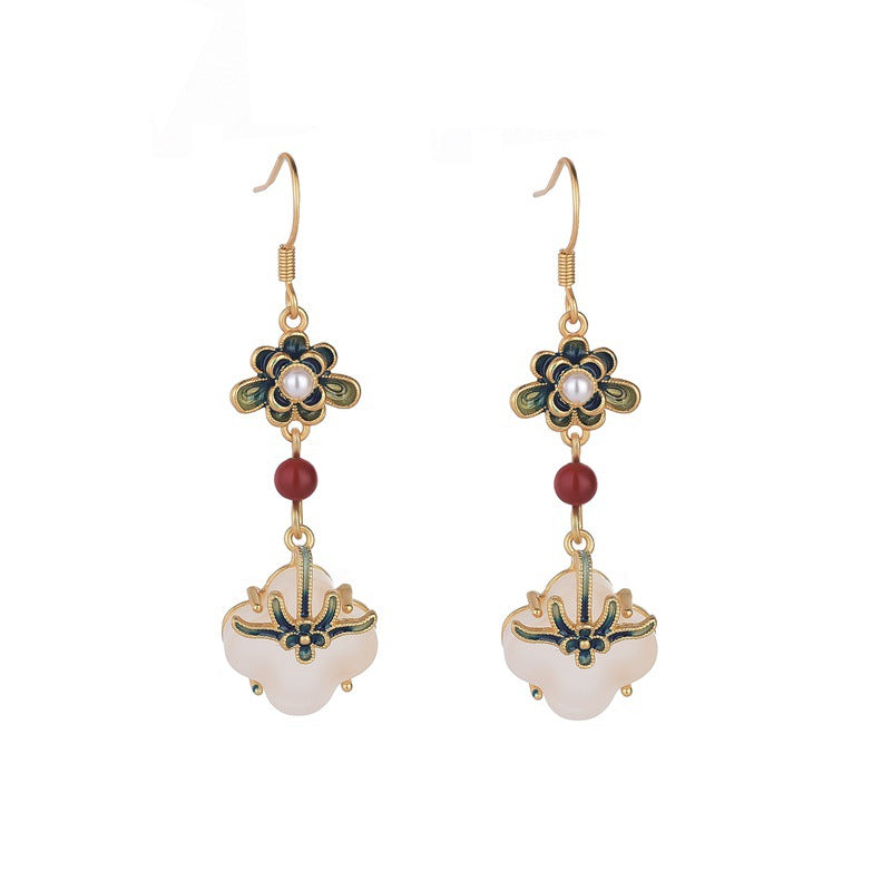 Jade Flower 925 Silver Needle Niche Design Balance and Harmony Earrings