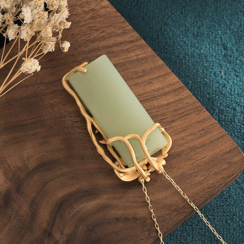 Jade Peace pendant necklace copper gold-plated Magpie Chinese style design 