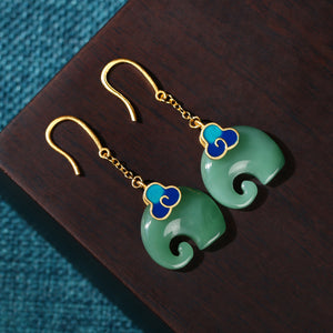 Jade elephant Earrings auspicious cloud charm vintage earrings 