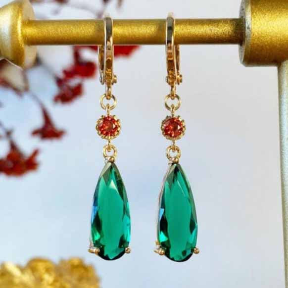 Lake Blue Crystal Teardrop Earring | Gold Plating Hoop Earrings | Stylish Accessories