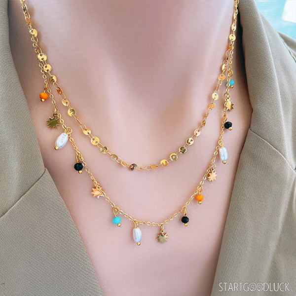 Layer Boho Necklace with multiple charms  - seaside resort necklace