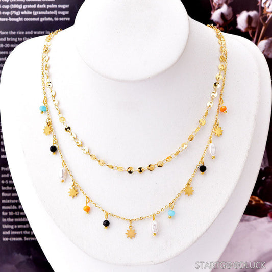 Layer Boho Necklace with multiple charms  - seaside resort necklace
