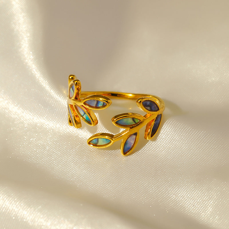 Leaf Ring Enamel leaf-shaped Versatile Opening ring