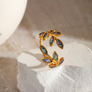 Leaf Ring Enamel leaf-shaped Versatile Opening ring