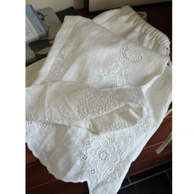 Linen Embroidered Pants Women's Casual  Pants