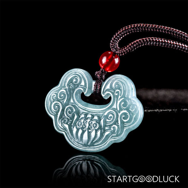 Lotus-Shaped Peace Lock Emerald Pendant | Elegant Emerald Necklace for Blessings - StartGoodLuck
