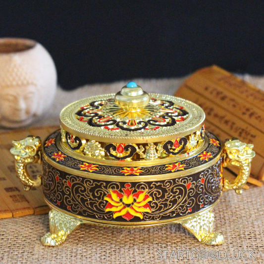 Luxury Golden Dragon Vintage Enamel Incense Burner - Oriental Art Handcrafted Censer for Meditation & Home Decor