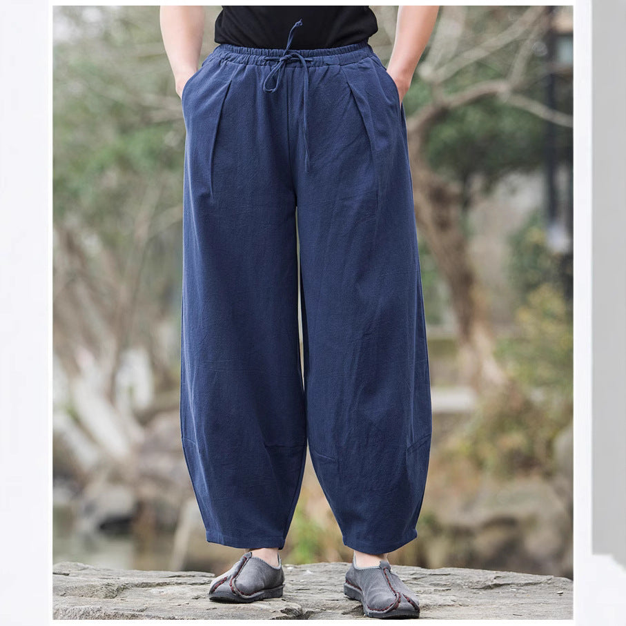 Men's Cotton & Linen Casual Tang Style Loose Size Wide Leg Pants