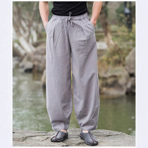 Men's Cotton & Linen Casual Tang Style Loose Size Wide Leg Pants